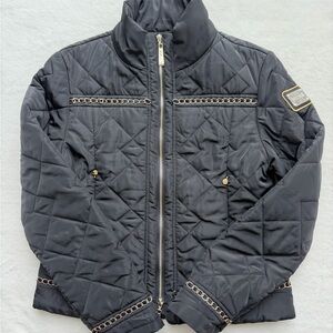 The Vintage Women Just Cavalli Black Quilted Jacket with Gold Trim